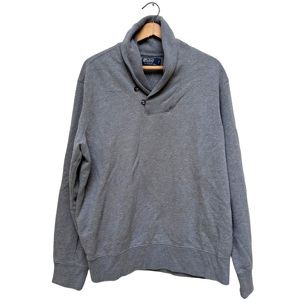 Polo Ralph Lauren Gray Shawl Collar Sweatshirt XL Elbow Patch Pullover